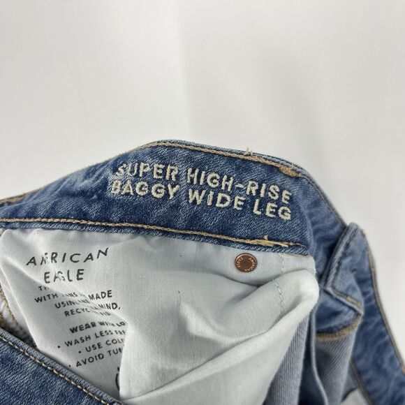 American Eagle Jeans Size 14 Womens Baggy Wide Leg Super High Rise Distressed - Picture 9 of 11